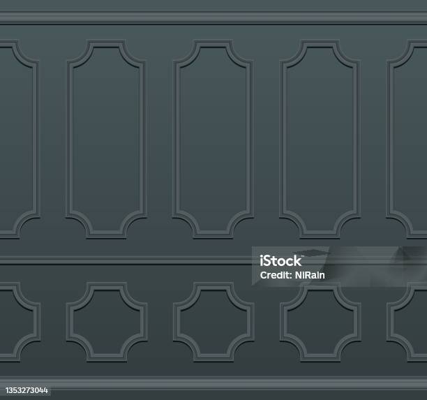 Vector Illustration Dark Wall Decorated With Moulding Panels Realistic Empty Navy Blue Room Wall Background With Decorative Molding On Wall In Classic Style Seamless Vector Background Stock Illustration - Download Image Now