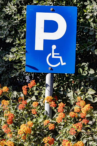 Accessible Parking Sign on Santorini in South Aegean Islands, Greece