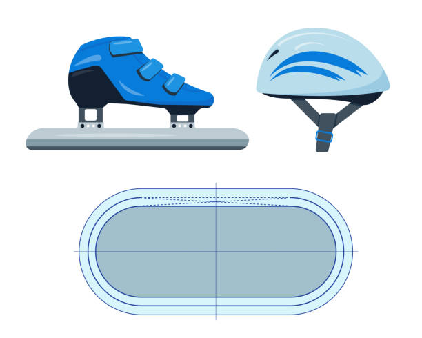 sportgeräte für eisschnelllauf oder short track. - kurzstrecken eisschnelllauf stock-grafiken, -clipart, -cartoons und -symbole