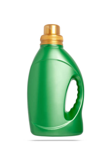 istock Green bottle with washing powder. Bottle isolate on a white background. Liquid detergent in a bottle 1353274346