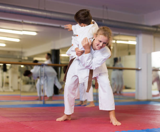 istock Girl in kimono exercising throws 1353281883