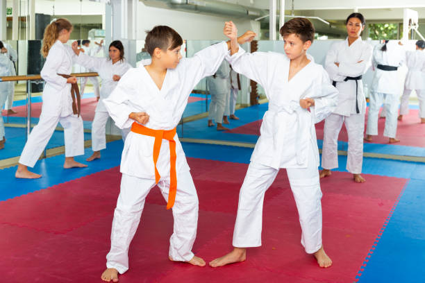 istock Teenager boys practicing new karate moves 1353282124