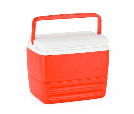 Portable food and drink cooler isolated on a white background.