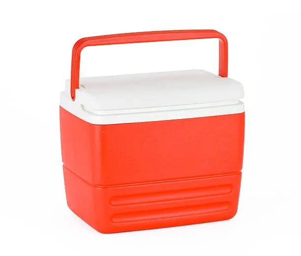 Portable food and drink cooler isolated on a white background.