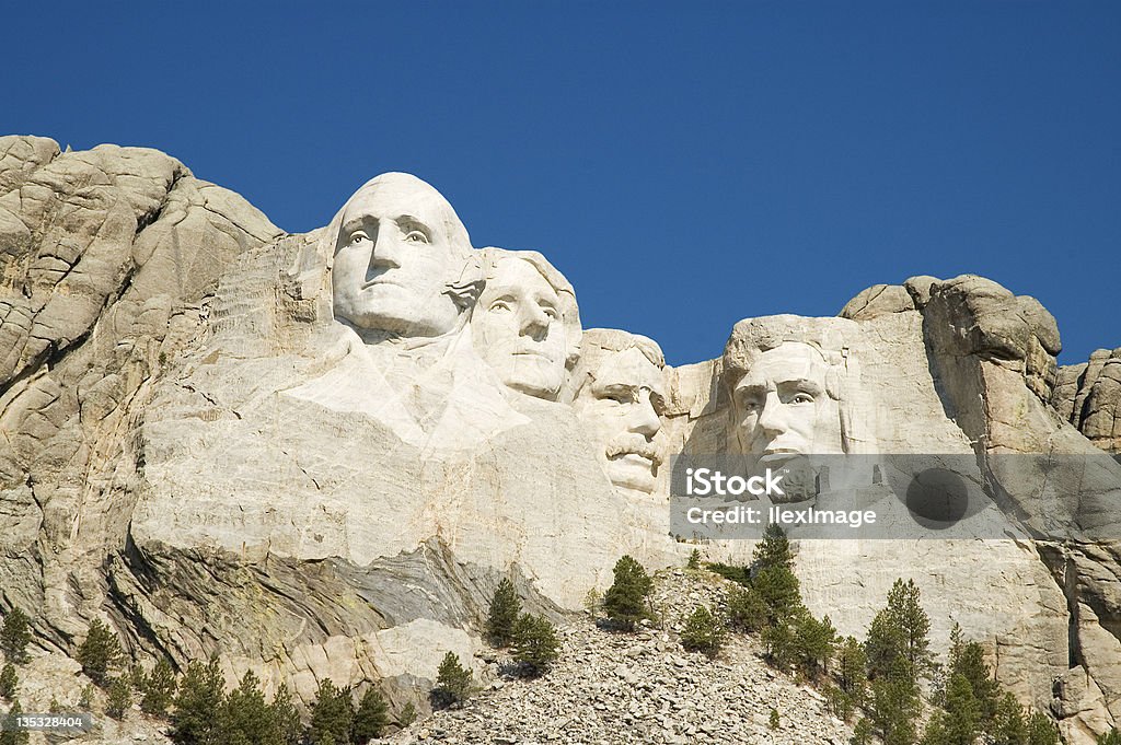 Mount Rushmore Wide-angle Mount Rushmore on a perfect day. Abraham Lincoln Stock Photo