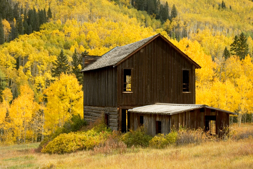 The weathered old hotel is still standing in the ghost town of Ashcroft near Aspen Colorado.