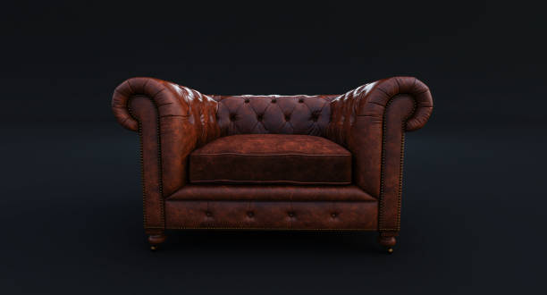 istock Vintage brown leather sofa on black background, 3d render 1353287227