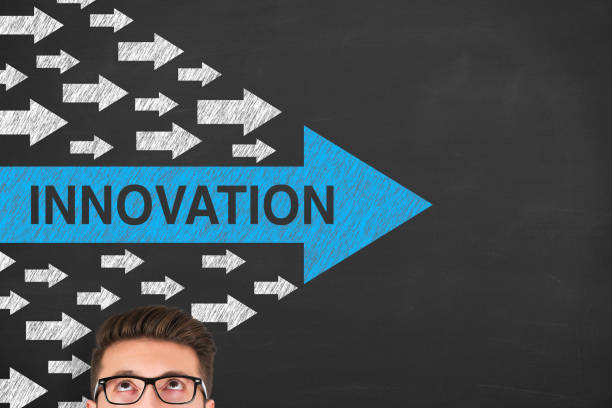 Innovation Concepts with Arrows on Chalkboard Background