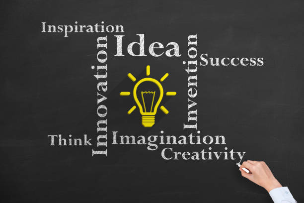 istock Creative idea concepts with light bulbs on a chalkboard background 1353289335