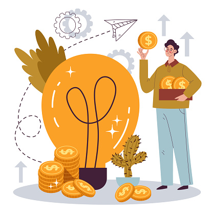 Konsep Investasi Ide Uang Finansial Ilustrasi Desain Kartun Datar