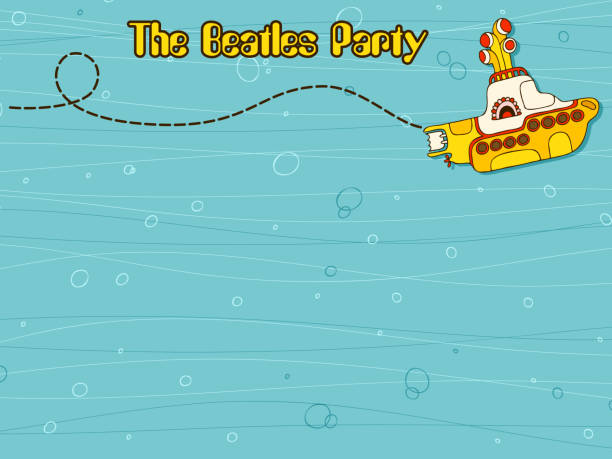ilustrações de stock, clip art, desenhos animados e ícones de yellow submarine in doodle style. hand drawn logo. the beatles party. - submarino veículo aquático