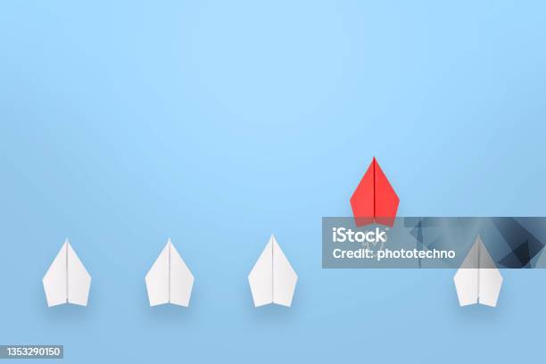 Change Concepts With Red Paper Airplane Leading Among White Stock Photo - Download Image Now