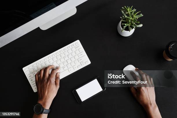 Using Computer Hands Picture Hands Using Computer On Black Stock Photo - Download Image Now ...