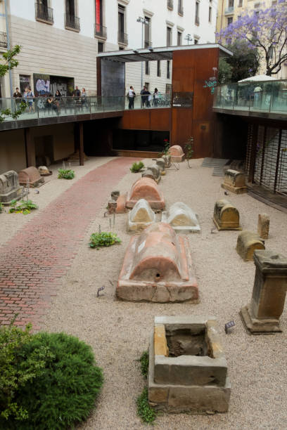 Ancient Roman cemetery in Barcelona stock photo
