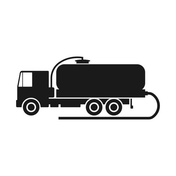 ilustrações de stock, clip art, desenhos animados e ícones de vacuum truck. black silhouette of a truck. side view. vector drawing. isolated object on white background. isolate. cesspool. - truck driver driver truck semi truck