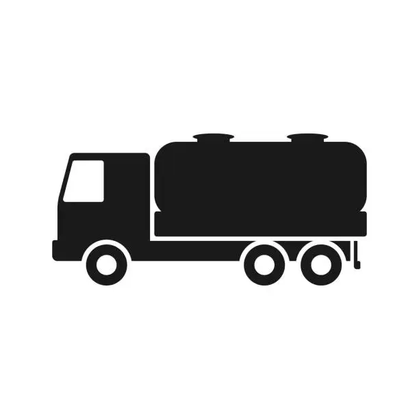 Vector illustration of Truck with tank. Black silhouette. vector drawing. Isolated object on white background. Isolate.