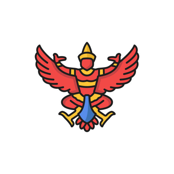 krut, könig von garuda thai isolierte farblinie symbol - garuda stock-grafiken, -clipart, -cartoons und -symbole