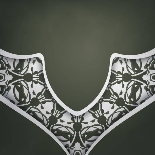 istock Greeting card in dark green color with luxurious white pattern for your brand. 1353302405