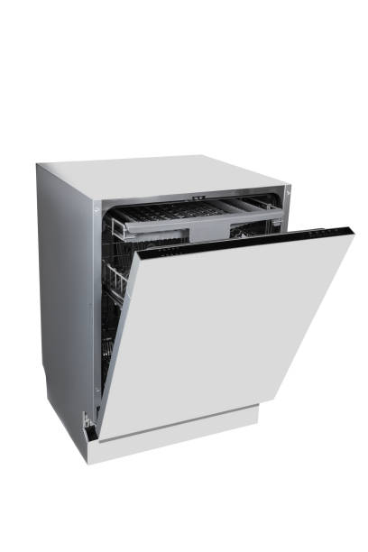 Modern dishwasher on white background stock photo