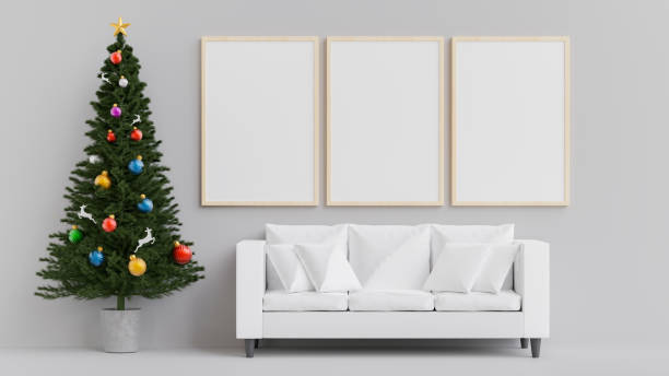 istock Christmas interior with Frame mockup in living room 1353304645