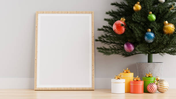istock Christmas interior with Frame mockup in living room 1353304648