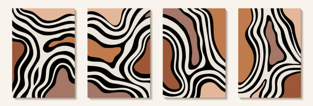 istock Creative minimalist hand painted Abstract art background with brawn stain and black abstract line shape. Design for wall decoration, postcard, poster or brochure. Modern card for decorative design 1353313234