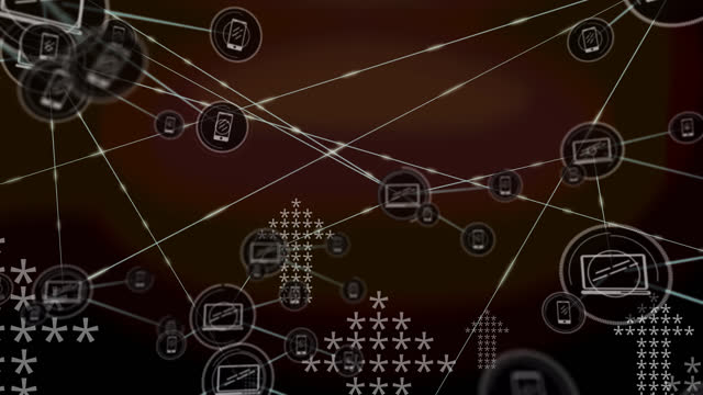Animation of network of connections over arrows on brown background