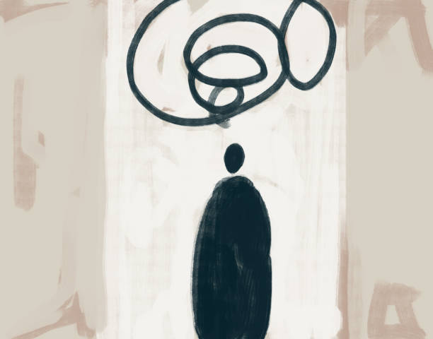 istock Turbulent abstract symbolic people with round shape and big scribble means a stressful situation, mix-media art, stressful situation. Creative oil painting with strong color. Illustration for wall art 1353318080