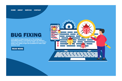 Software Bug Check Bug Fixing And Software Testing Vector Concept Stock Illustration ...