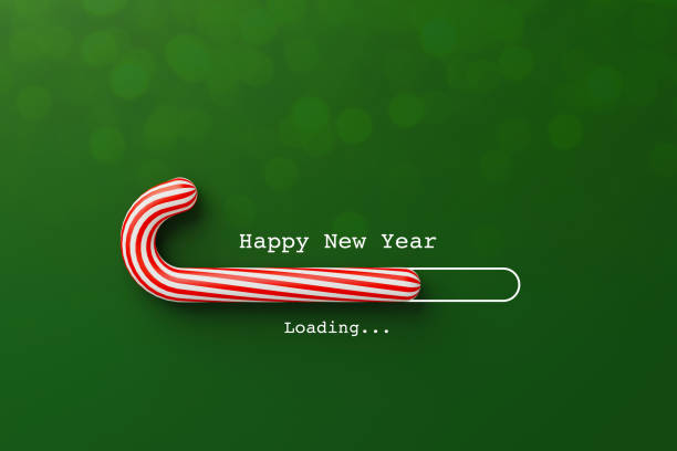istock Christmas loading concept. Candy cane on green background with bokeh. 3d rendering illustration 1353322690