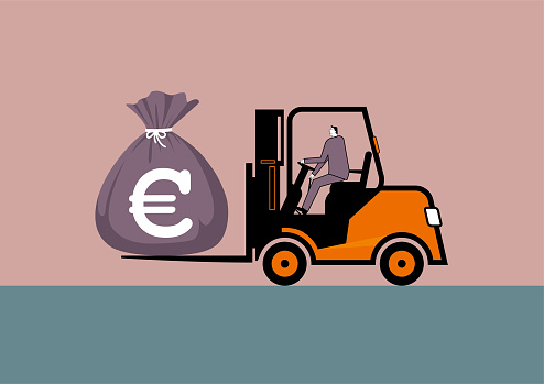 istock Vector drawing of forklift. 1353329561