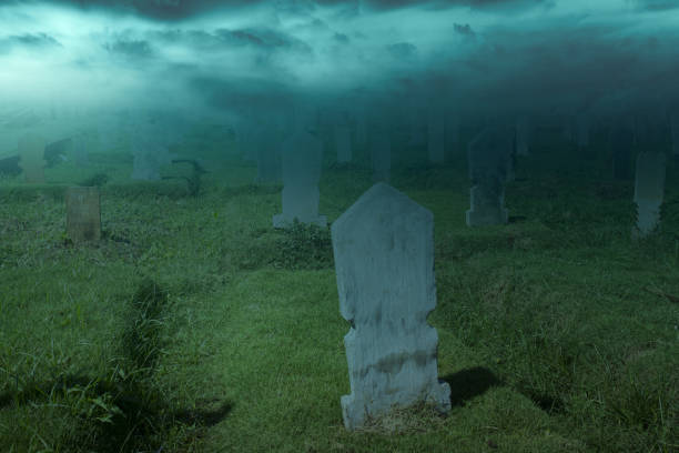 istock Tombstones on the graveyard with night scene background 1353330695