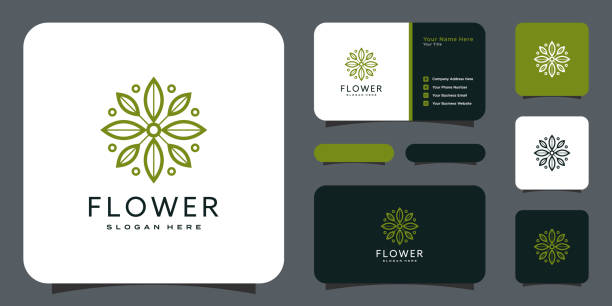 flower mono line luxury   with business card design - 花商 幅插畫檔、美工圖案、卡通及圖標