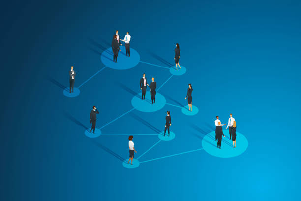 podnikatelé seskupují propojenou týmovou práci. - tvorba sítě kontaktů stock ilustrace