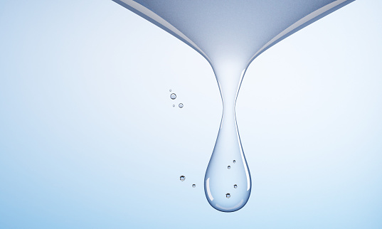 A clean drop of water is surrounded by bubbles under water.-3d rendering.
