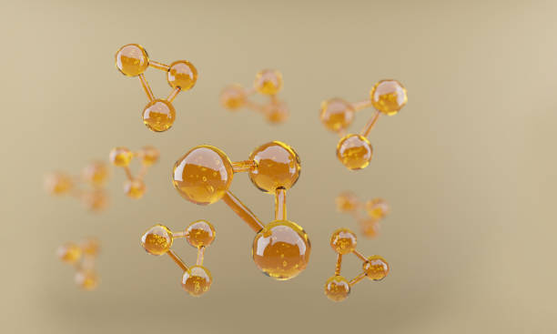 The oil molecules are surrounded by air bubbles. on a brown background.-3d rendering."n stock photo