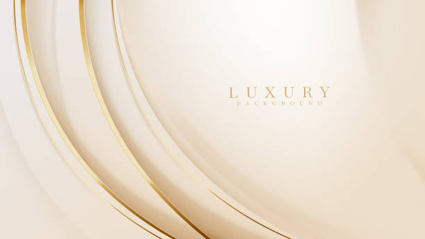 istock Gold curve line on pastel cream color with glitter effects elements, 3d style luxury background. 1353338504