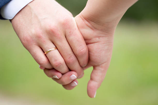 istock A man's hand with a wedding ring holds a woman's hand. 1353340085