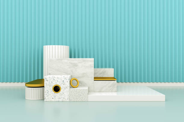 istock 3D rendering color geometric background. Geometric shapes in modern minimal design. Minimalistic mock up for promotion, cosmetic background, product show. 1353340296