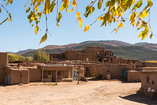 Scenic Taos Pueblo village in New Mexico, USA