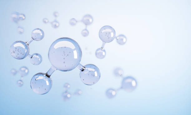Water molecules are surrounded by underwater bubbles.concept for cosmetic background.-3d rendering. stock photo