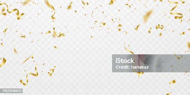 Celebration Background Template With Confetti And Gold Ribbons Luxury Greeting Rich Card-vektorgrafik och fler bilder på Konfetti