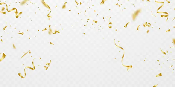 Vector illustration of Celebration background template with confetti and gold ribbons. luxury greeting rich card.