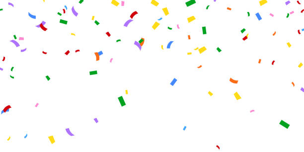 ilustrações de stock, clip art, desenhos animados e ícones de celebration background template with confetti and colorful ribbons. - streamer celebration anniversary backgrounds