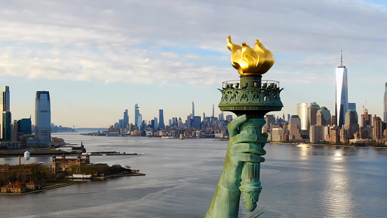 Aerial view of Manhattan, New York cityscape.