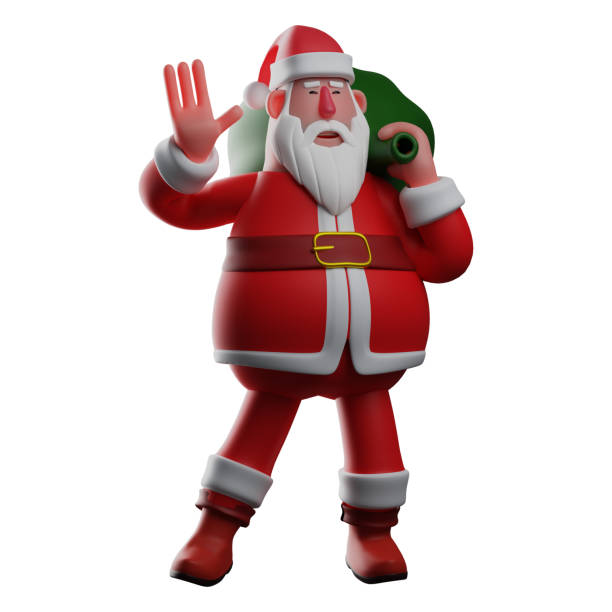 istock Smiley 3D Santa Cartoon Character waving hand 1353353040