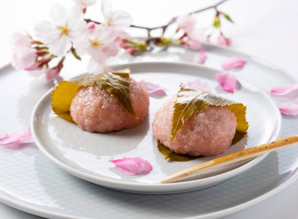 istock rice cake with bean paste wrapped in a preserved cherry leaf.Japanese Sweets 1353353121