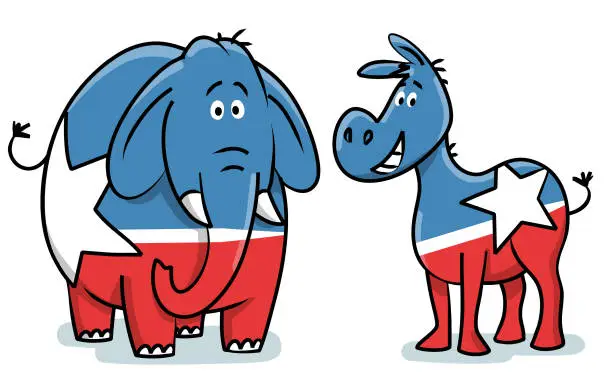 Vector illustration of Cute Elephant And Donkey