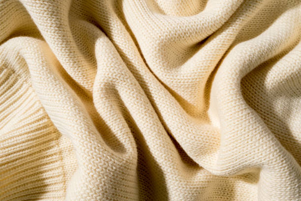 istock Crumpled knitted texture in yellow color, top view, abstract background. 1353353709
