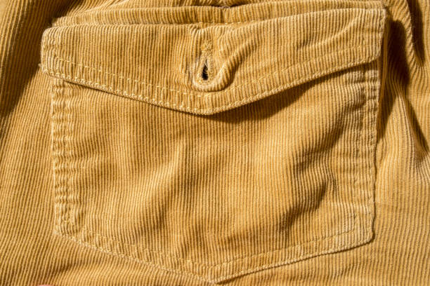 istock Trouser pocket, close-up. Corduroy yellow texture. Copy space. Beautiful background. 1353355786